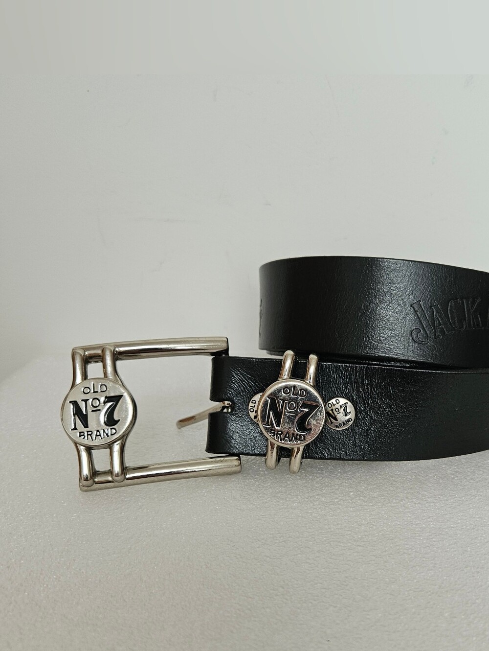 Jack Daniel's Black Leather Belt with Silver Old No.7 Buckle And Accents